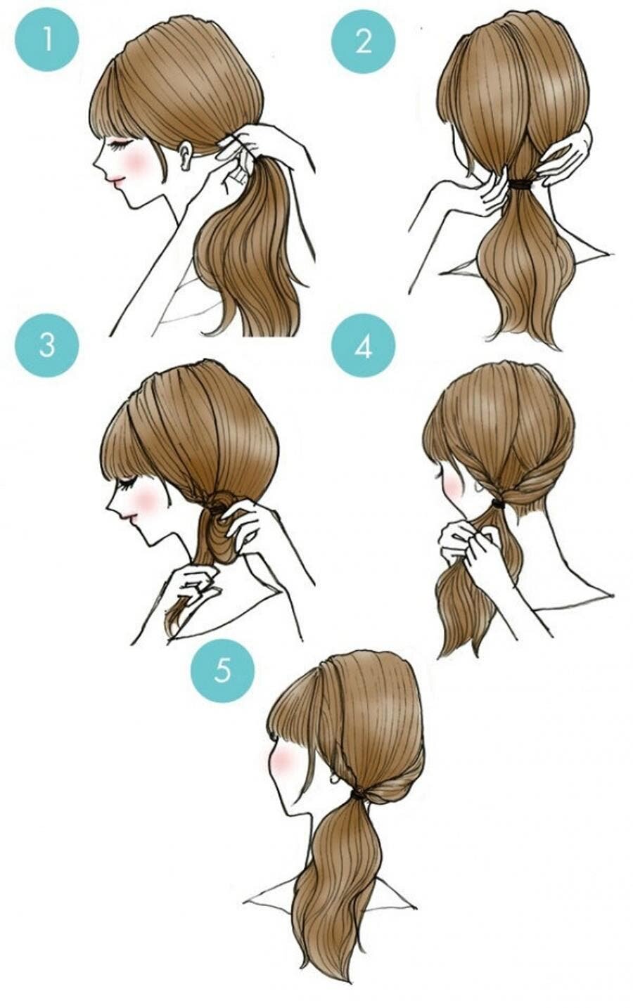 dessin tutoriel queue de cheval sur le côté