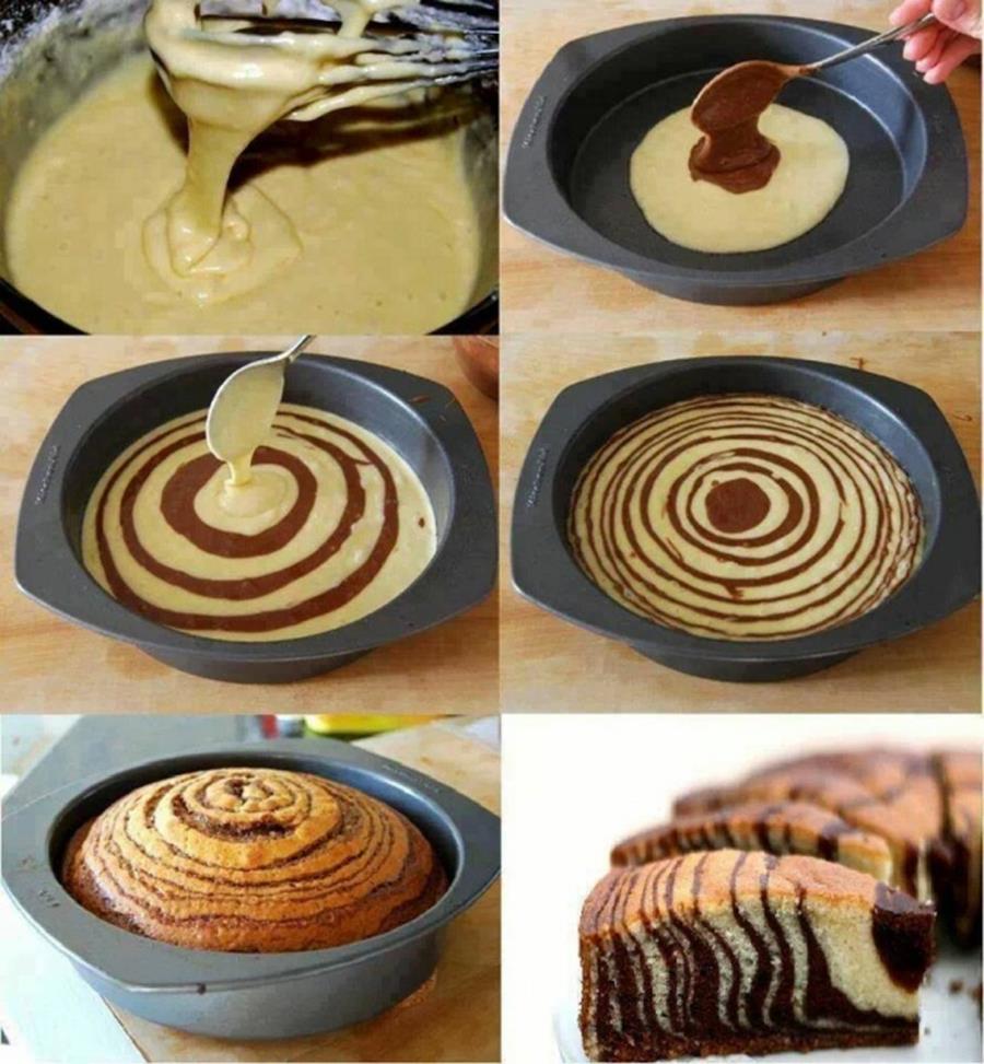 marbré au chocolat avec des motifs en spiral