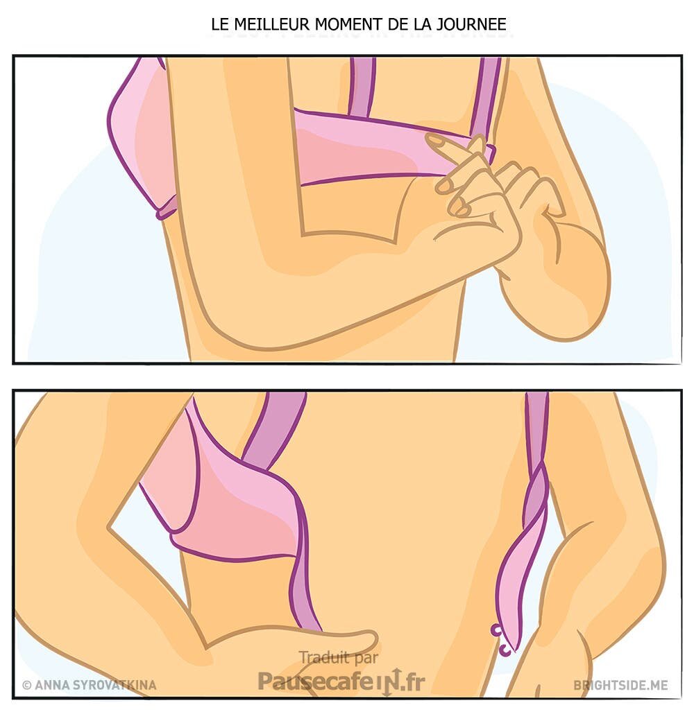 enlever soutien gorge meilleur moment journée femme illustration dessin