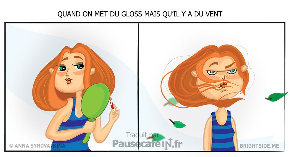 Dessin illustration femme gloss vent coller