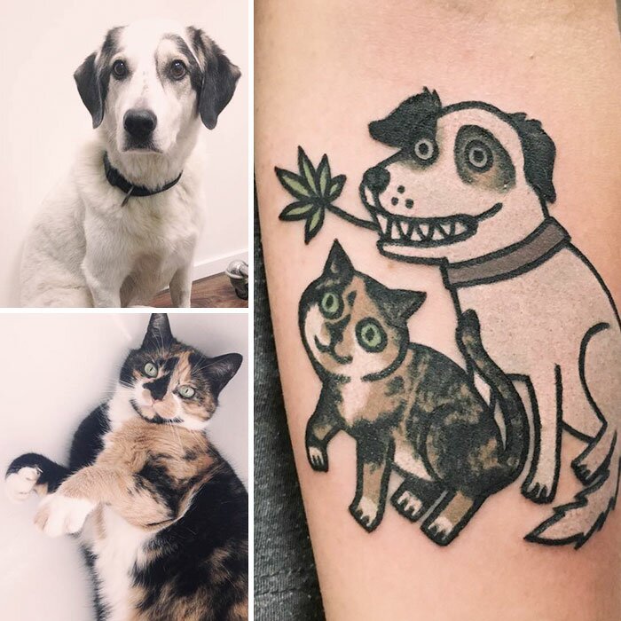 photo,tattoo,animaux,compagnie,amusant,chien,chat