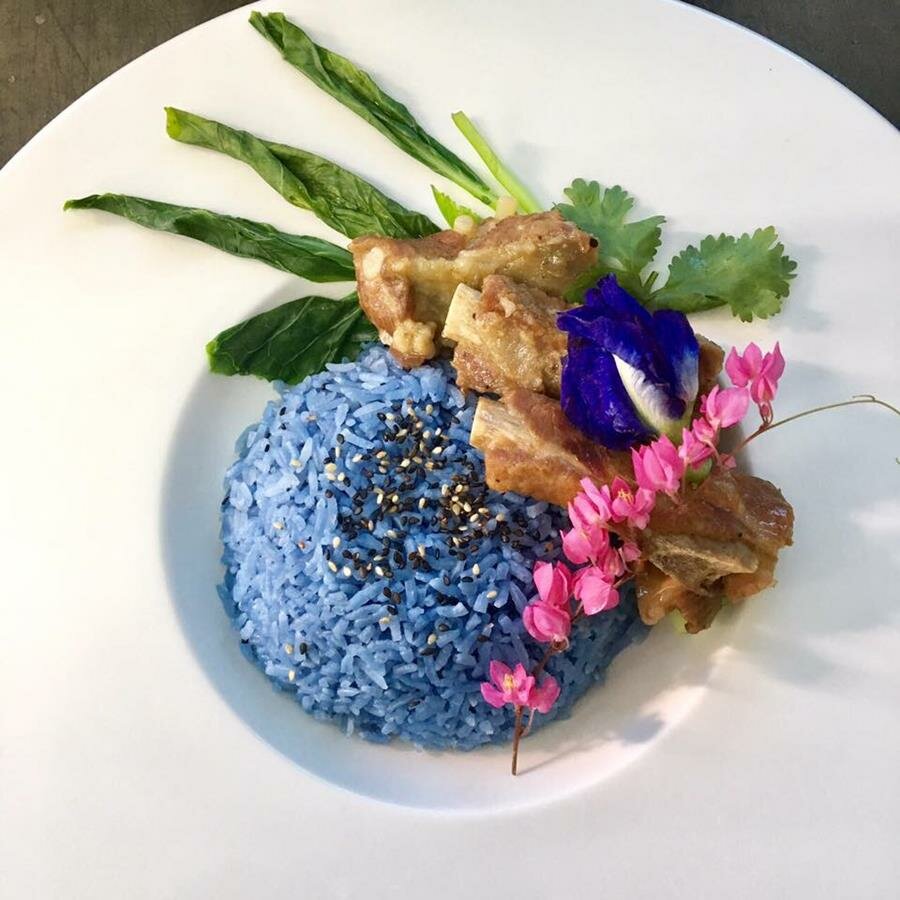 riz, bleu, plat asie