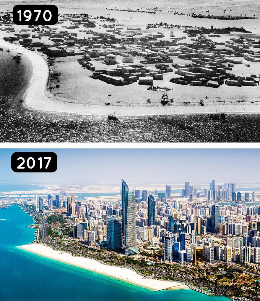 Abu Dabi en 1970 et aujourd'hui