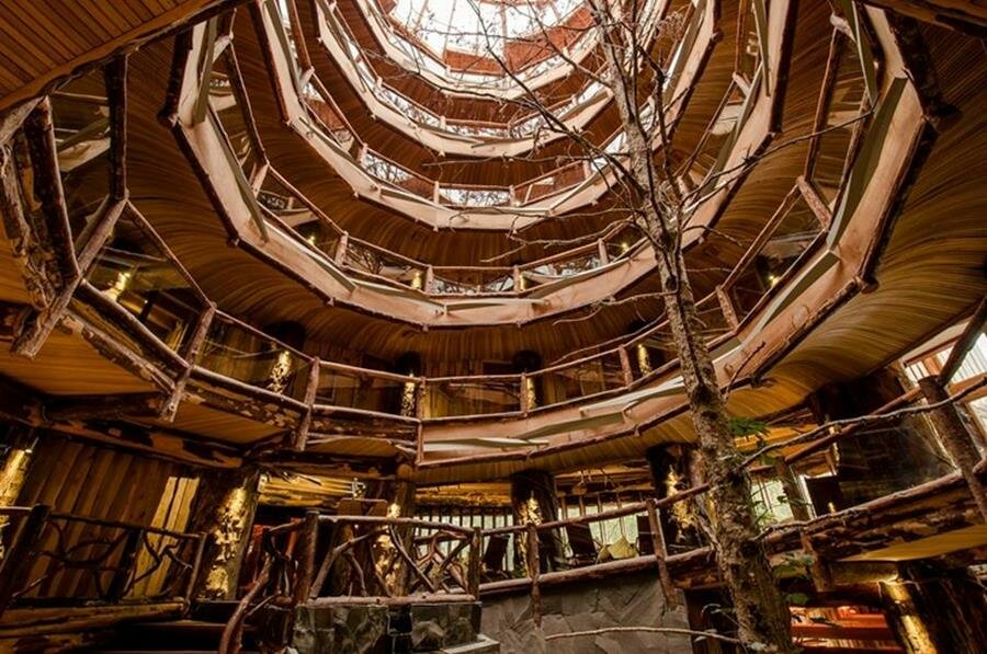 intérieur, hôtel, cascade