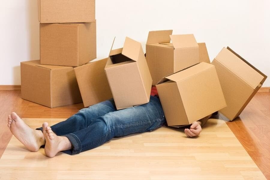 personne, cartons, allongée
