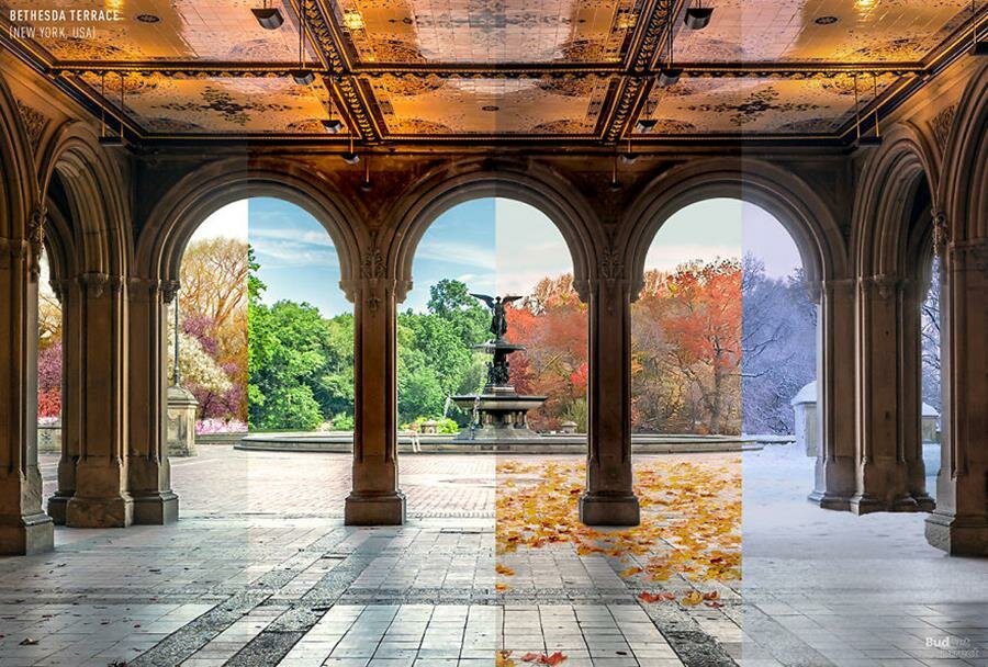 new york, monument, quatre saisons