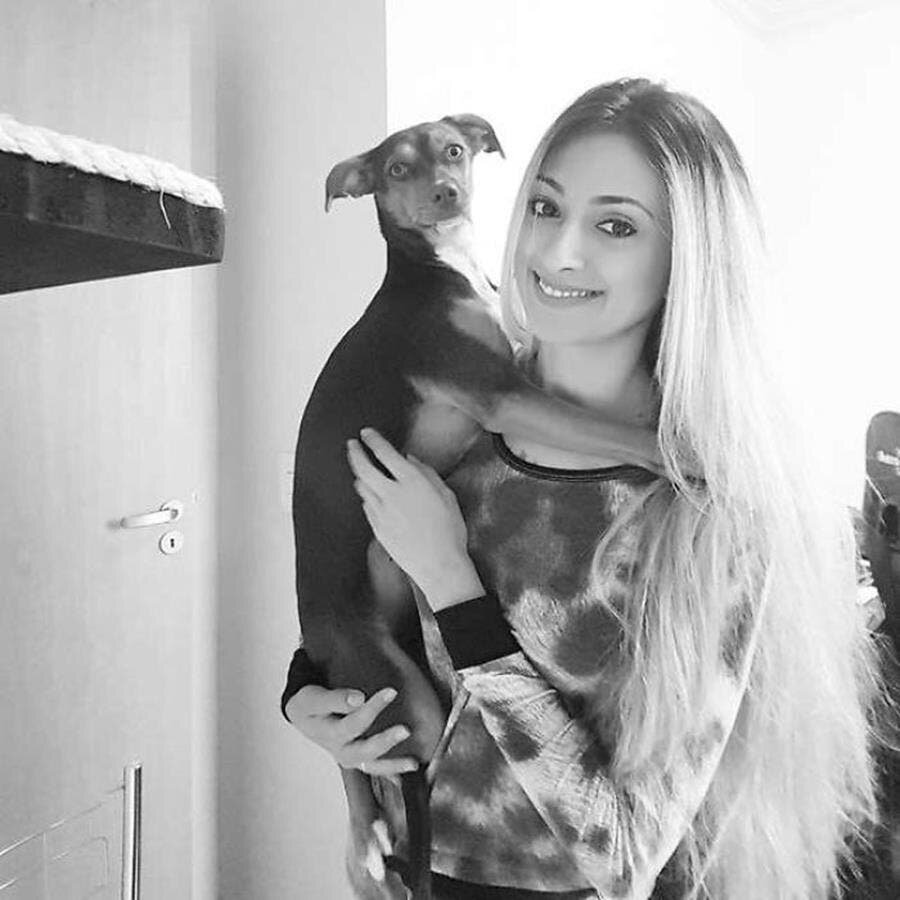 femme, chien