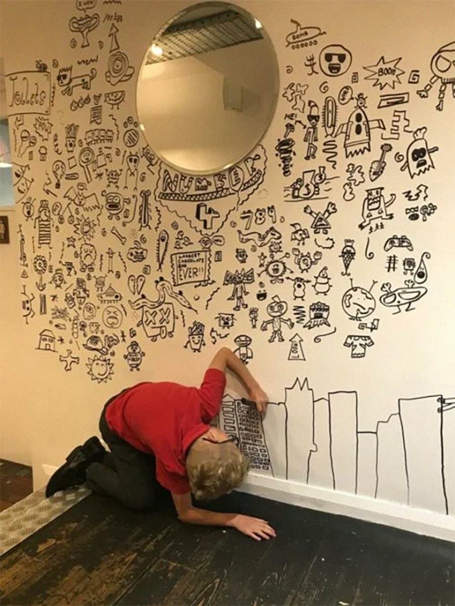 dessin, mur, doodle, joe whale