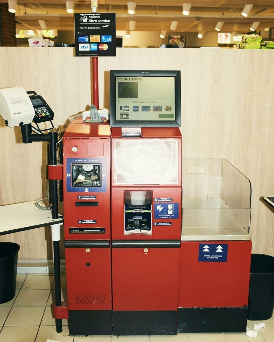 caisse, automatique, supermarché