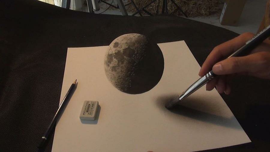 dessin, 3d, réaliste, stefan pabst, lune