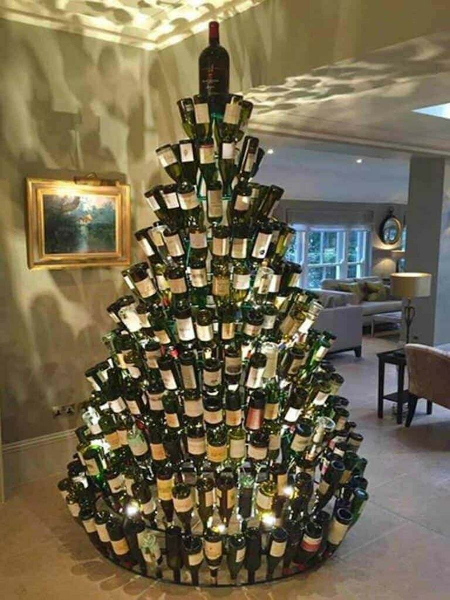 sapin de noël, original, vin, bouteilles
