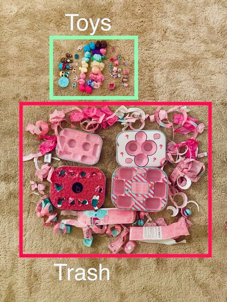 emballage, excessif, abus, plastique, poupÃ©es