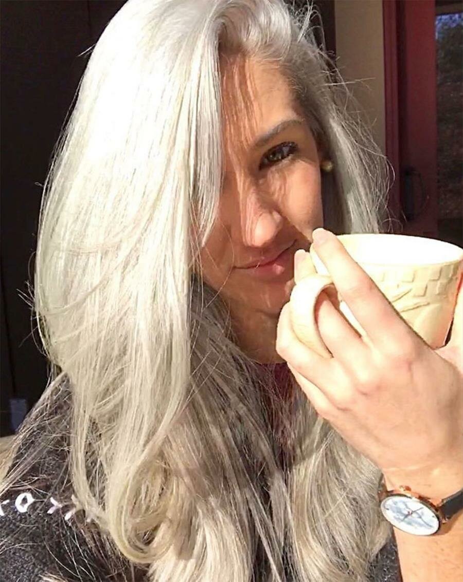 femme, cheveux gris, magnifique, cheveux, gris, blanc