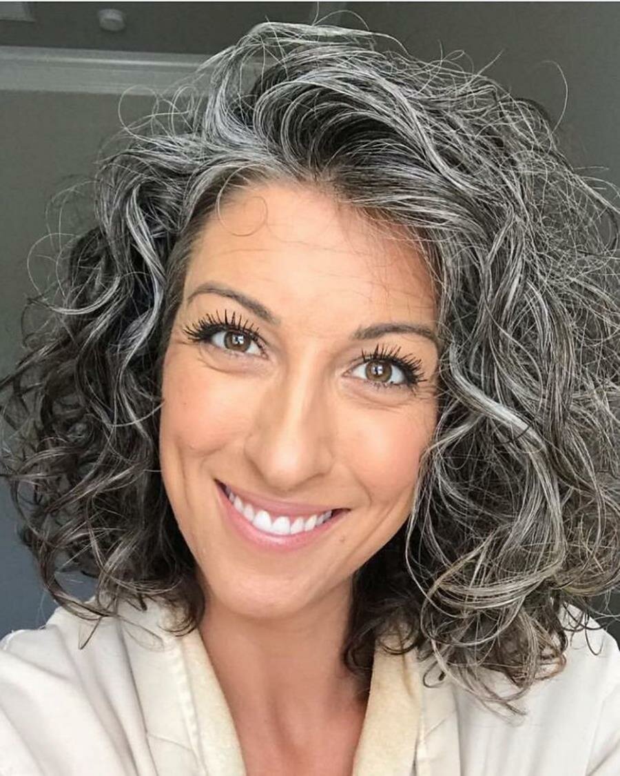 femme, cheveux gris, magnifique, cheveux, gris, blanc