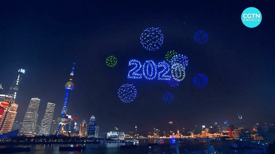 feu d'artifice, shangaÃ¯, drones