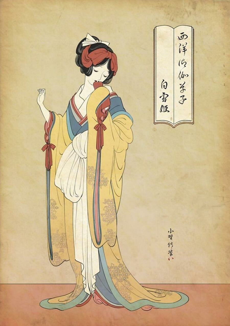 estampe japonaise, disney, blanche neige