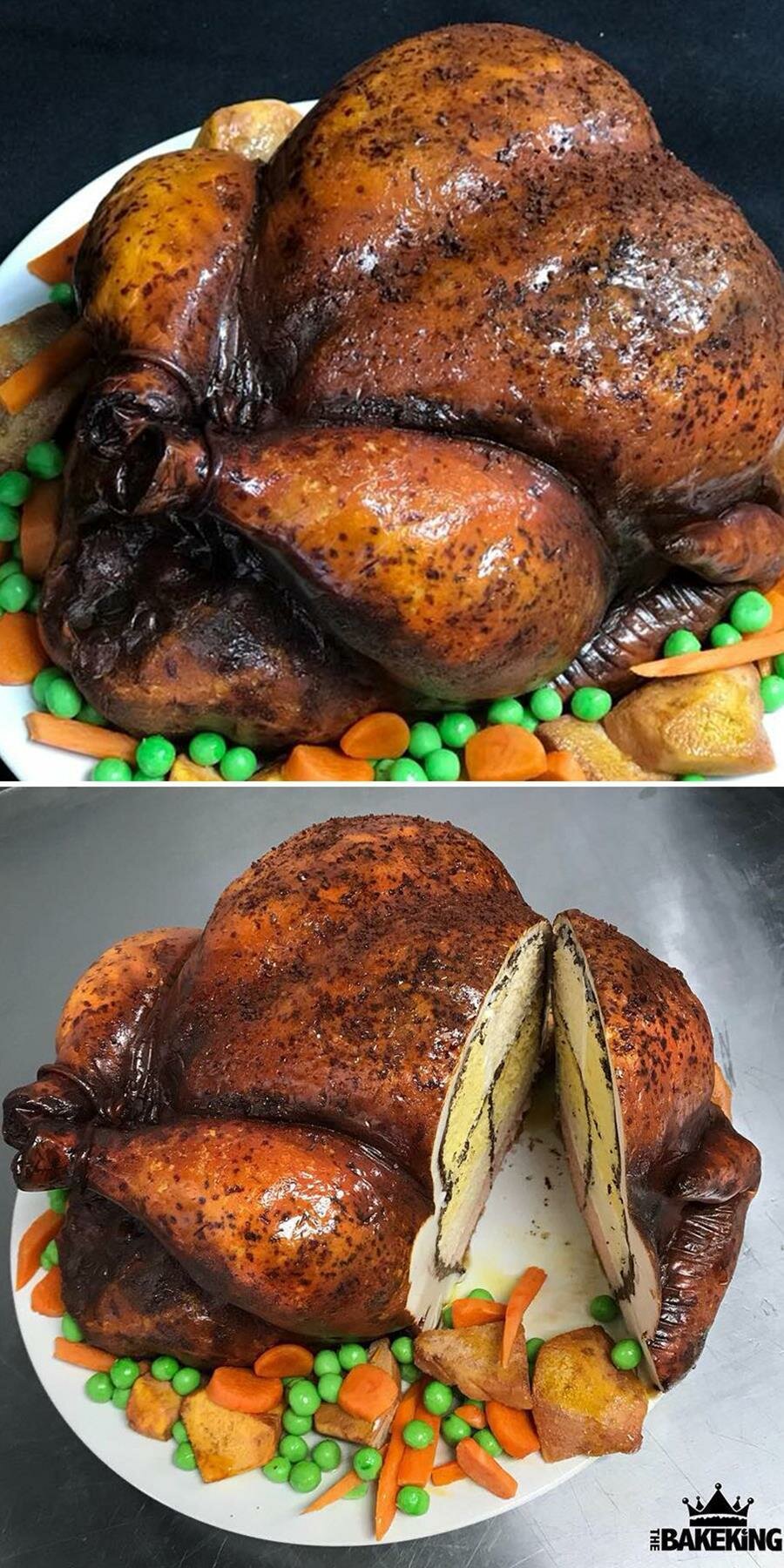 gâteau, trompe l??il, the bakeking, poulet rôti