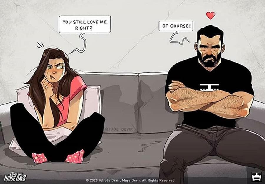 dessin, quotidien, couple