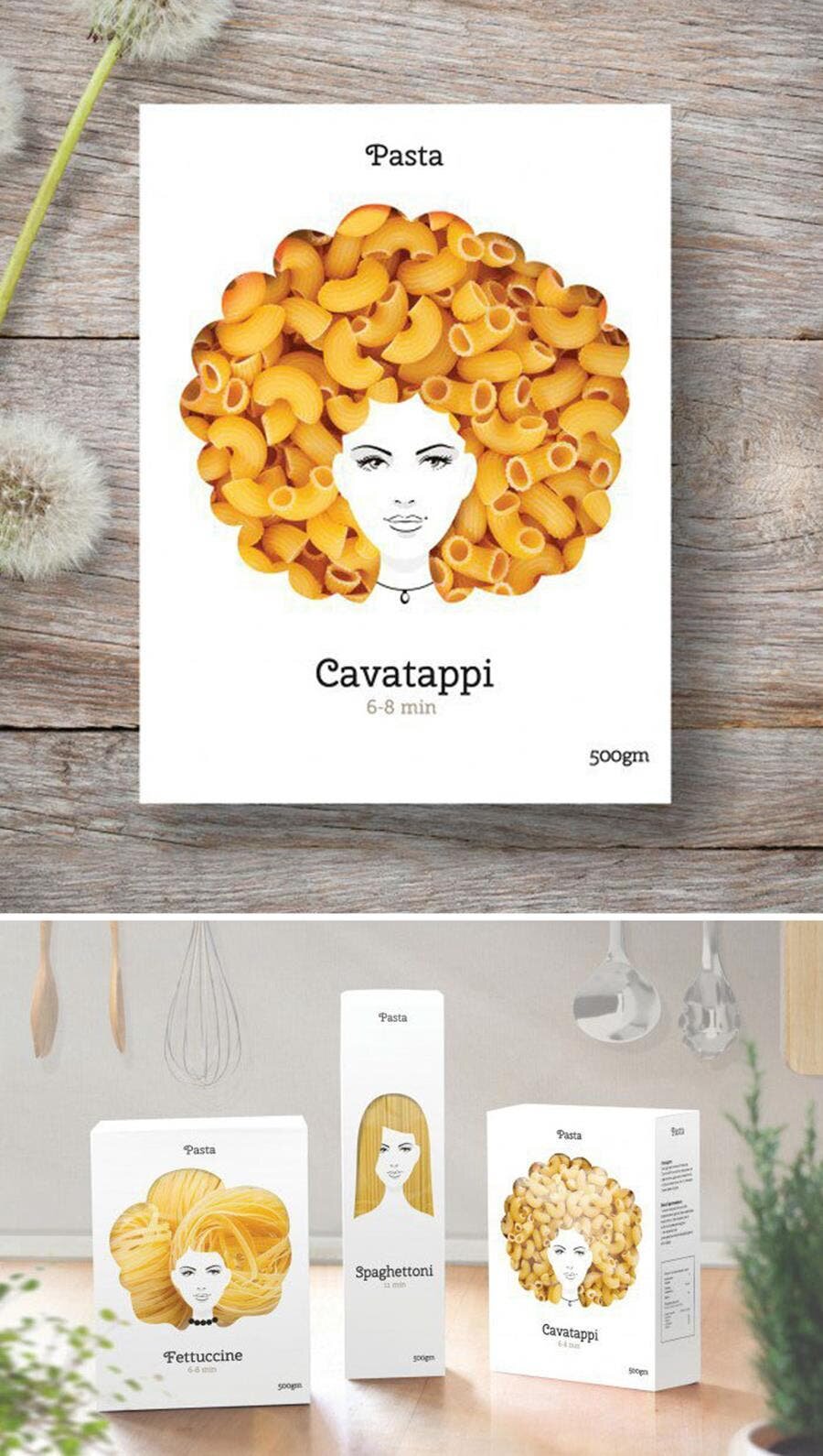 paquets, pâtes, cheveux
