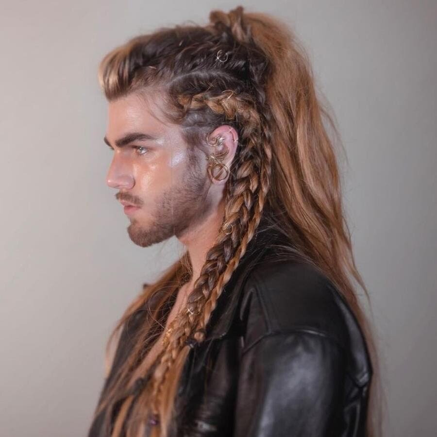 anneaux, tresse, cheveux, homme, viking