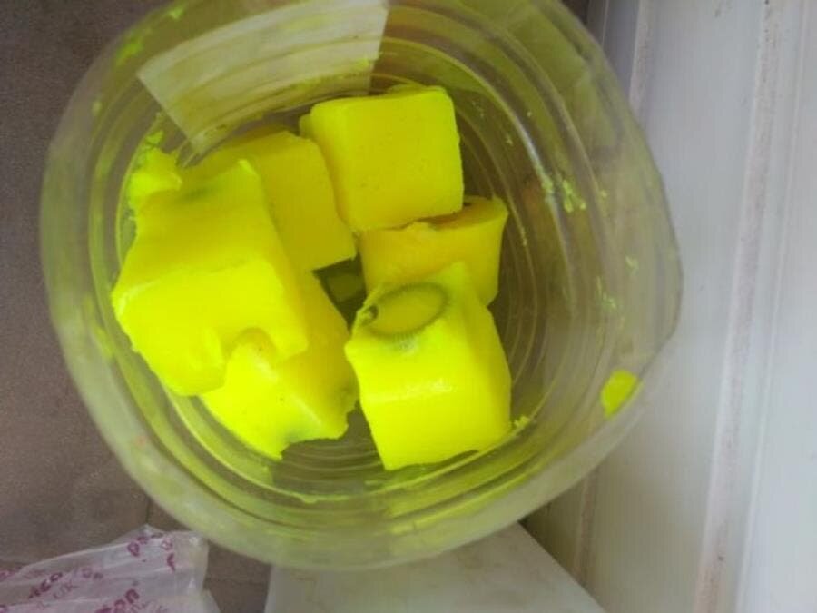 jaune, paraffine, fluo, cubes, gobelet