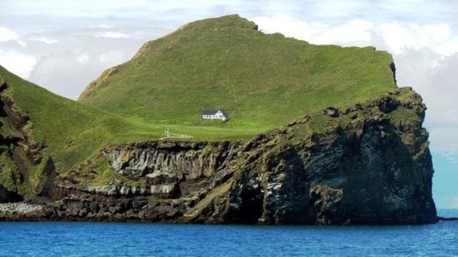 ile, maison, seule, ile, vert