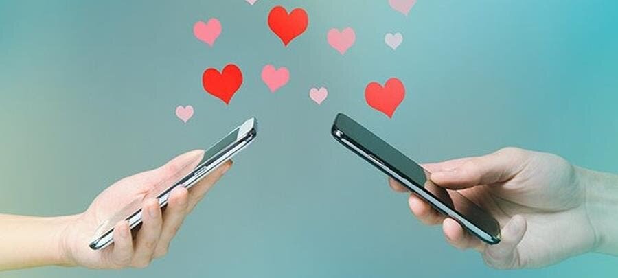 rencontre, téléphone, application, coeurs