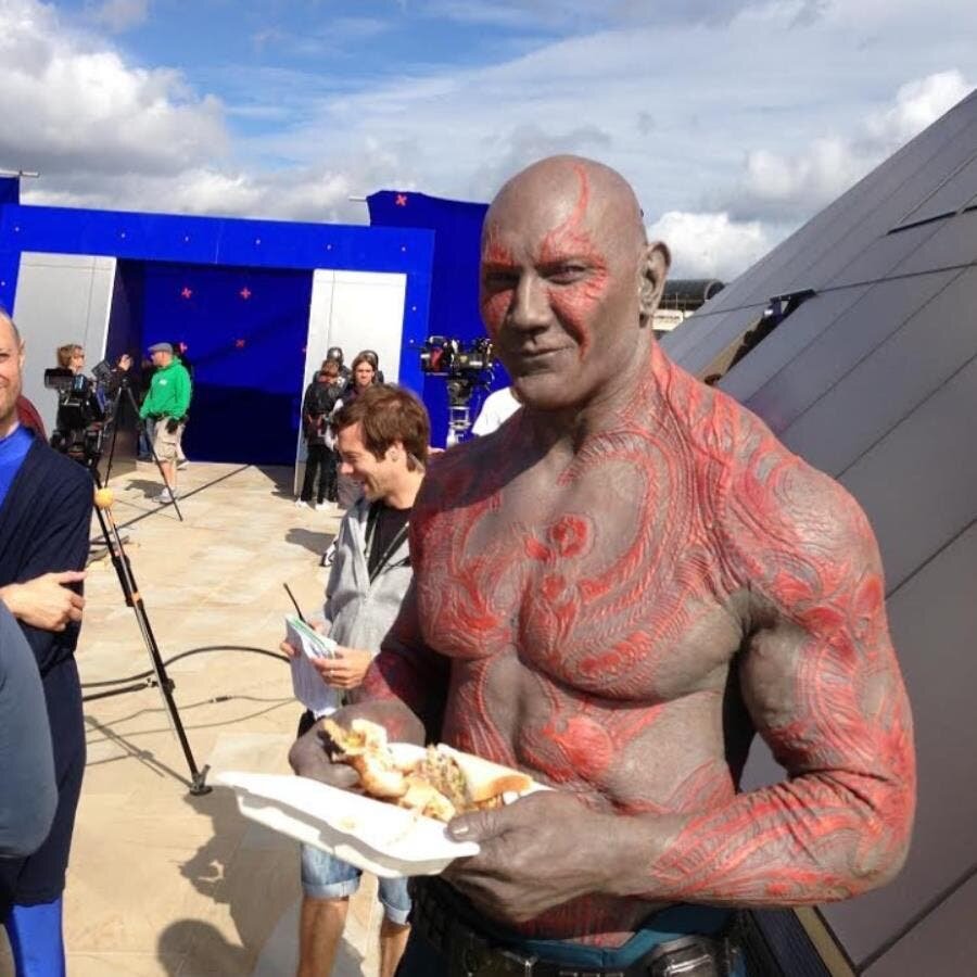 Drax, sandwich, pause, tournage, Gardien de la Galaxie