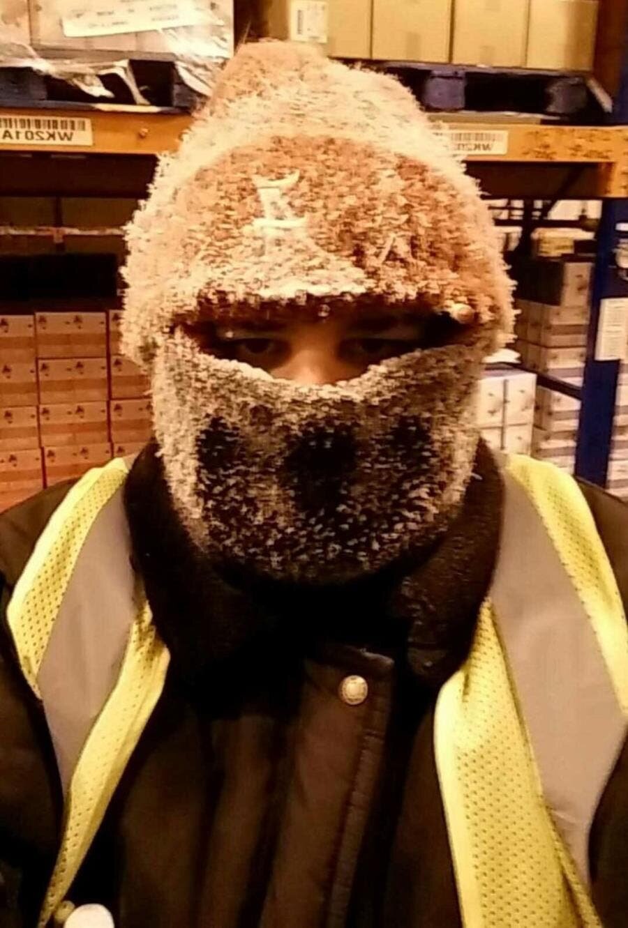 homme, chambre froide, froid