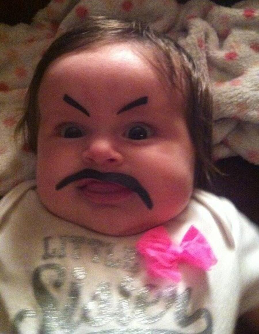 Bébé, drôle, sourcils, maquillage, dessiner, moustache