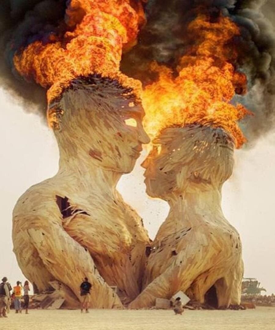 burning, man, brÃ»ler, sculpture, paille, bois