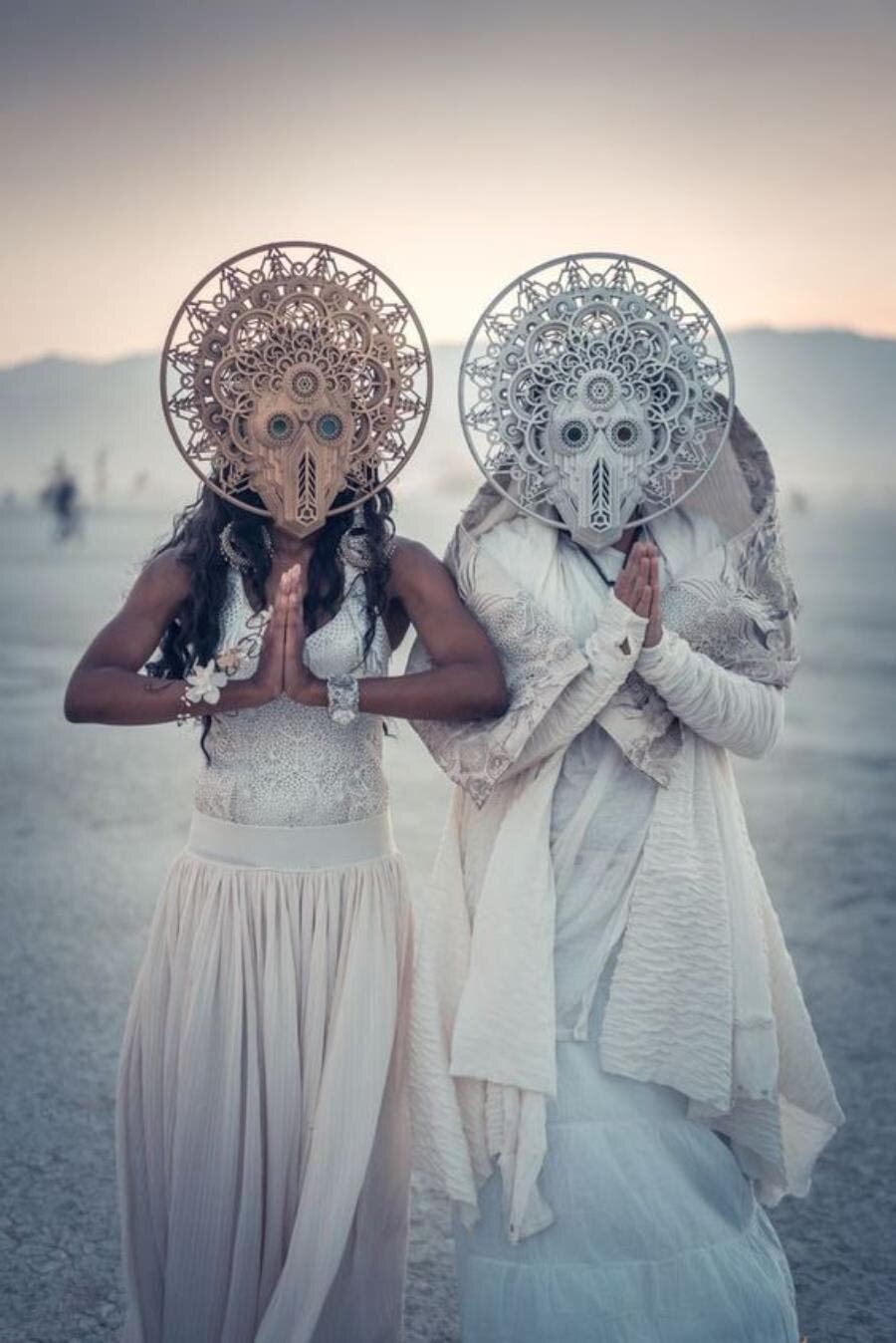 habits, costume, blanc, or, femes, masques