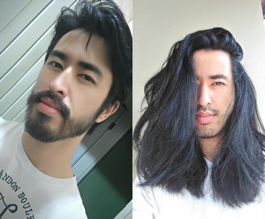 court, long, homme, cheveux, pousser, comparaison