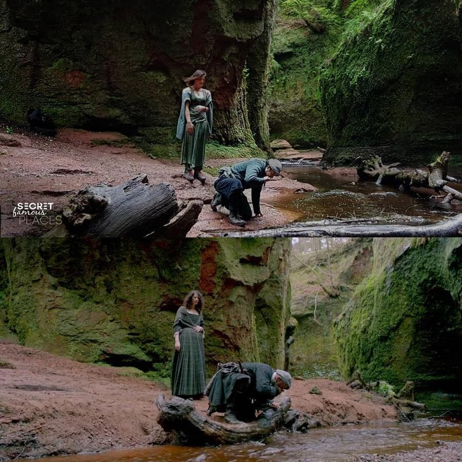 reproduction scène outlander personnages dehors bord de l'eau 
