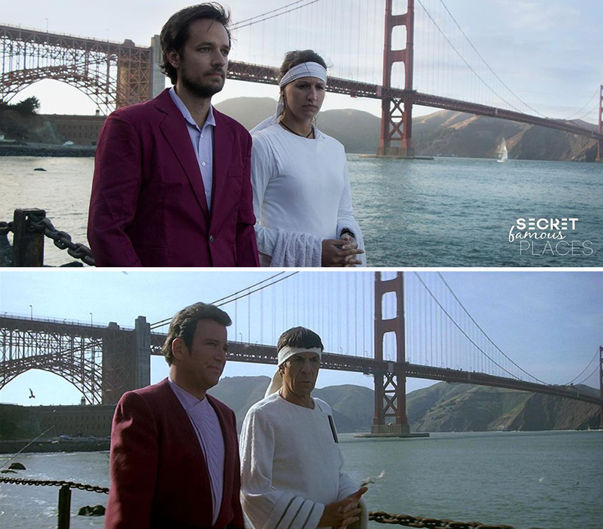 reproduction scène Star Trek personnages pont  San Francisco