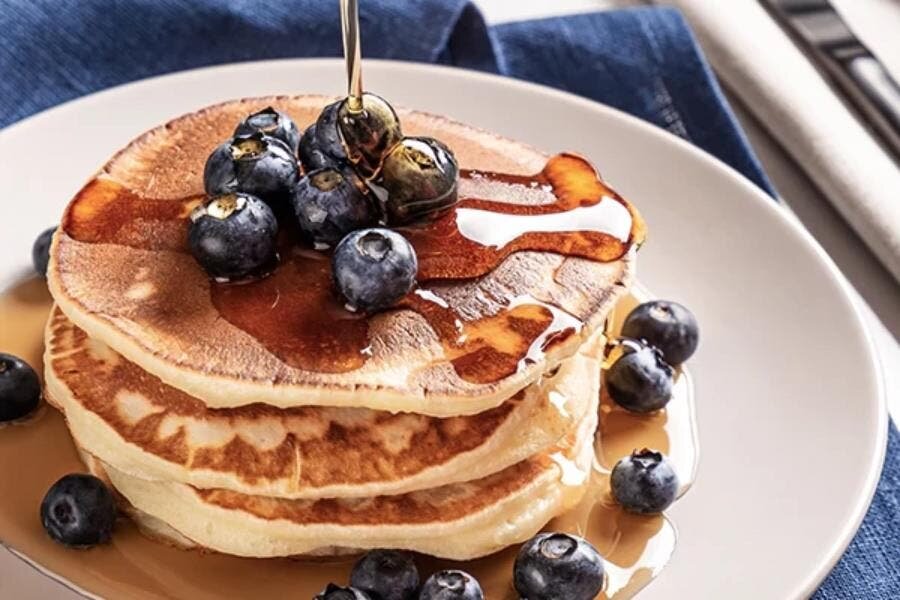 pancake, plat, myrtille, sirop, érable
