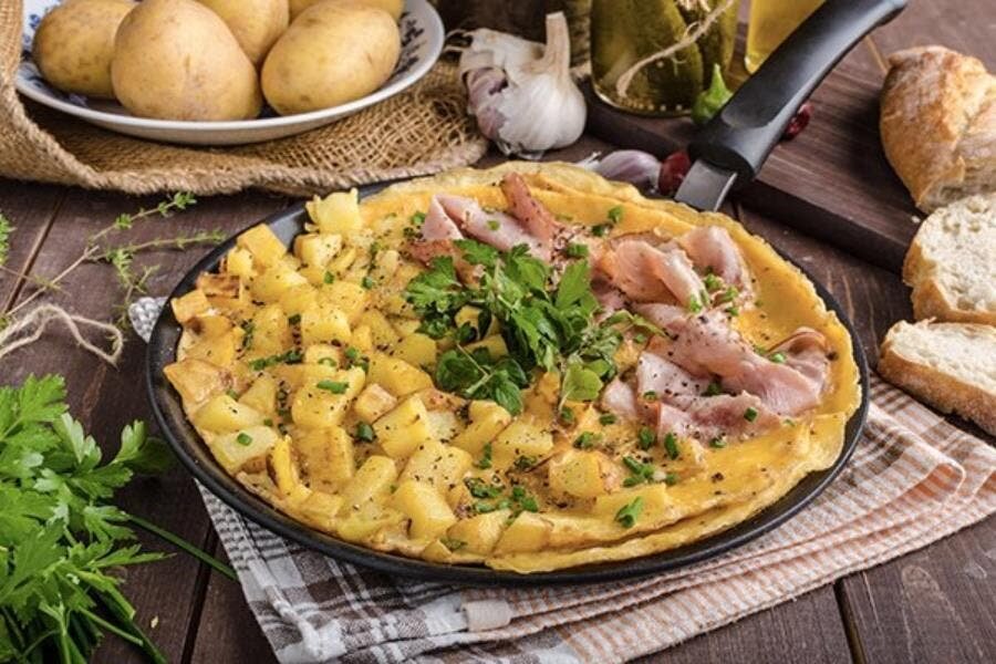 omelette, lard, patate, pomme de terre, brunch