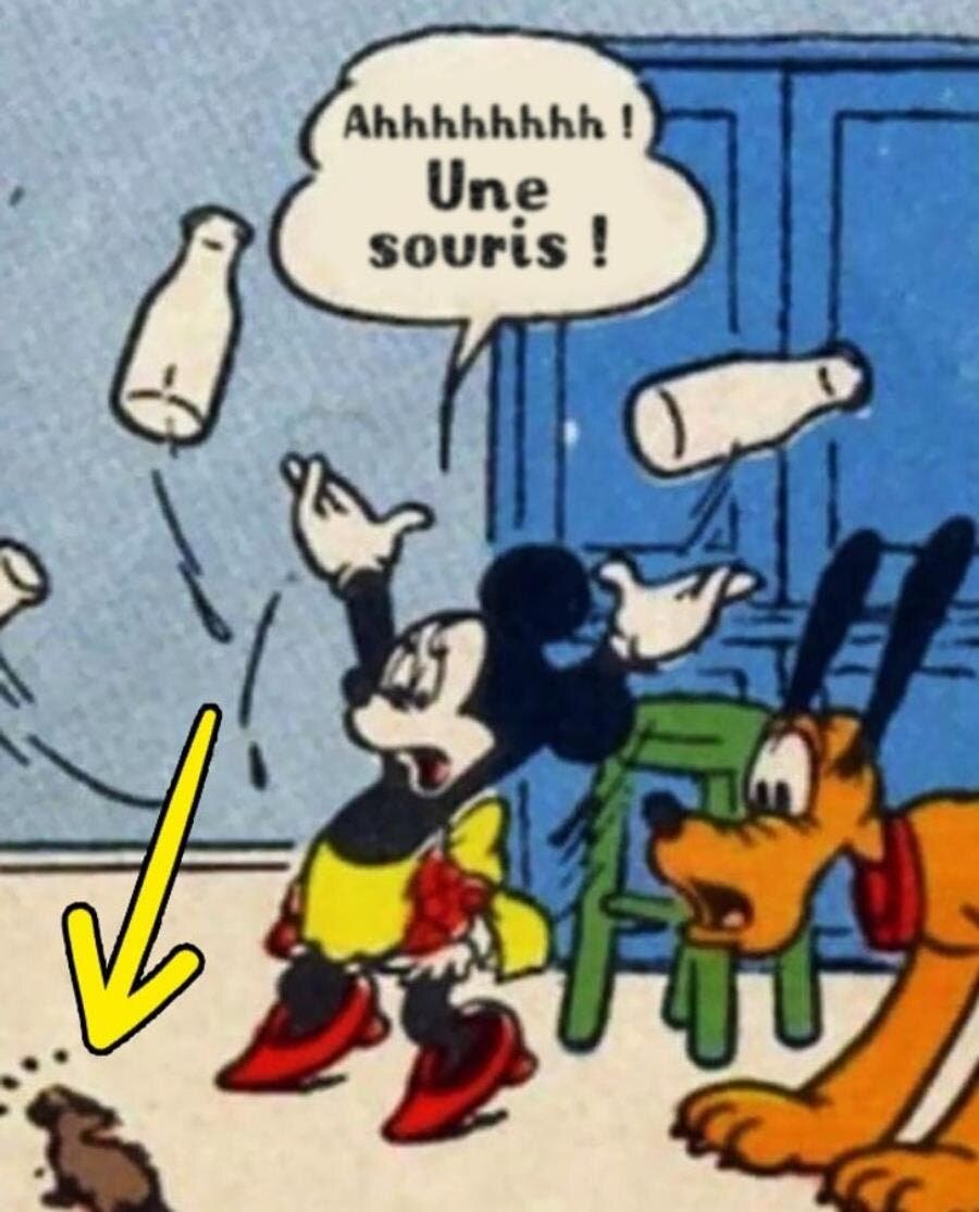 souris, minnie, peur, sursaut