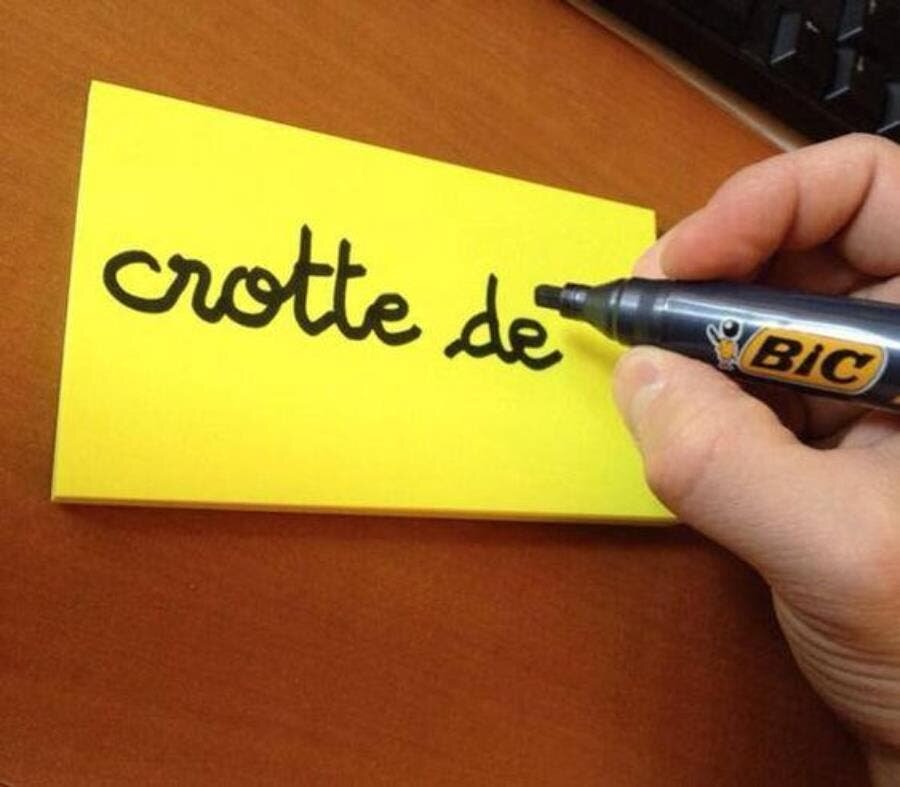 jeu de mot, post it, écriture, marque, humour