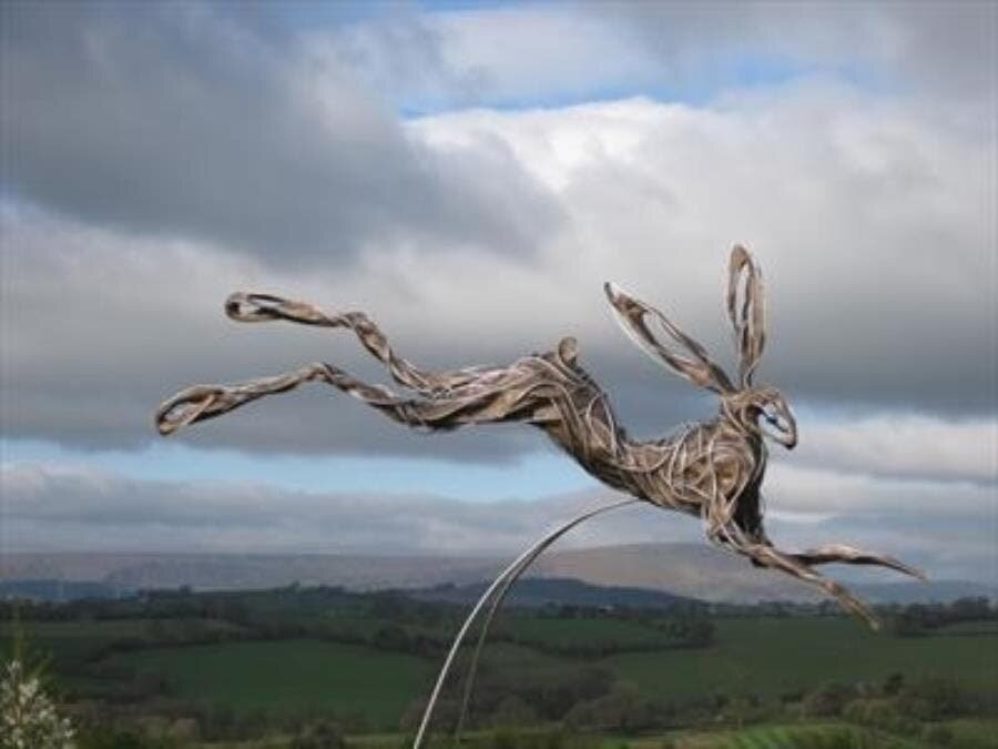 lapin, lignes, métal, sculpture, penny hardy,
