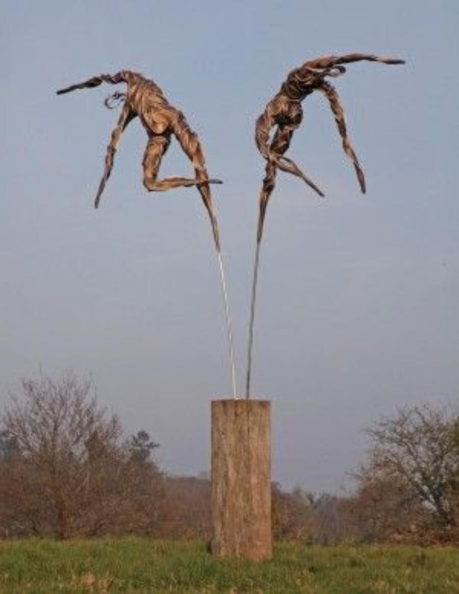 lignes, métal, sculpture, penny hardy, humains