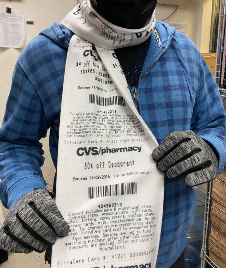 écharpe ticket de caisse 