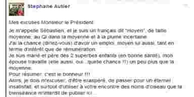Ce statut d'un français moyen au président de la république fait le tour du web