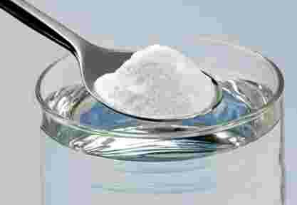 bicarbonate, soude, eau, cuillère, verre