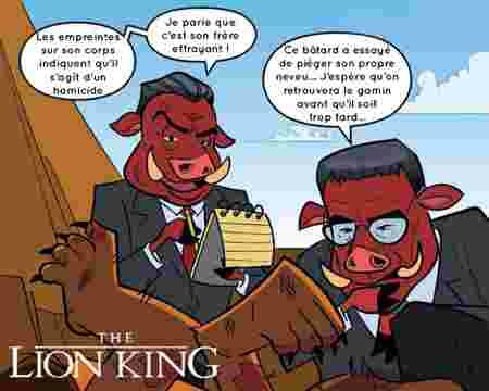 Dessin-animé Disney police intervention Le roi lion Mufasa mort enquête