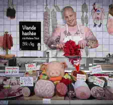 boucherie, boucher, heureux