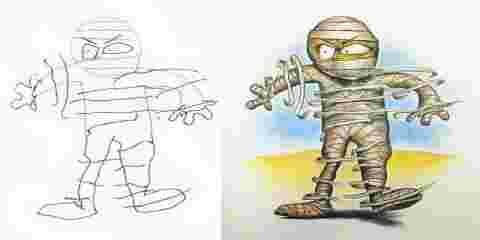 Ce papa-artiste colorie les dessins de ses enfants lors de ses voyages d'affaires. un résultat époustouflant