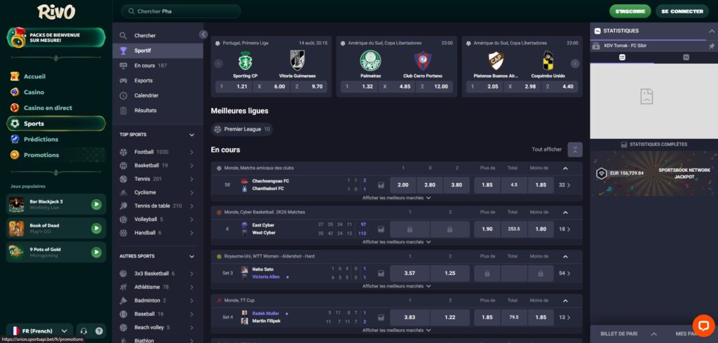 Espace de paris sportifs en direct de Rivo Casino